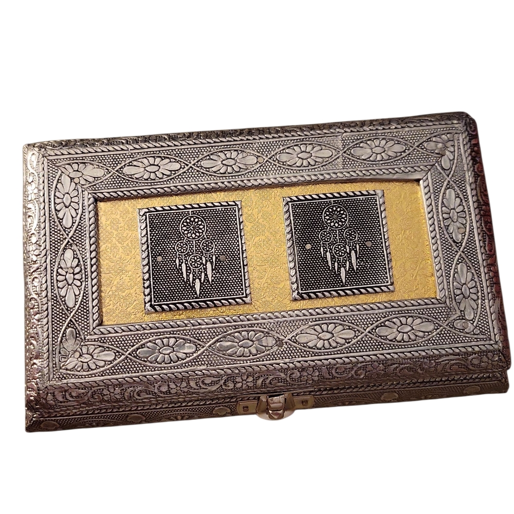 Handcrafted Dreamcatcher Embossed Silver AluminumJewelry Box 8x4x2.75